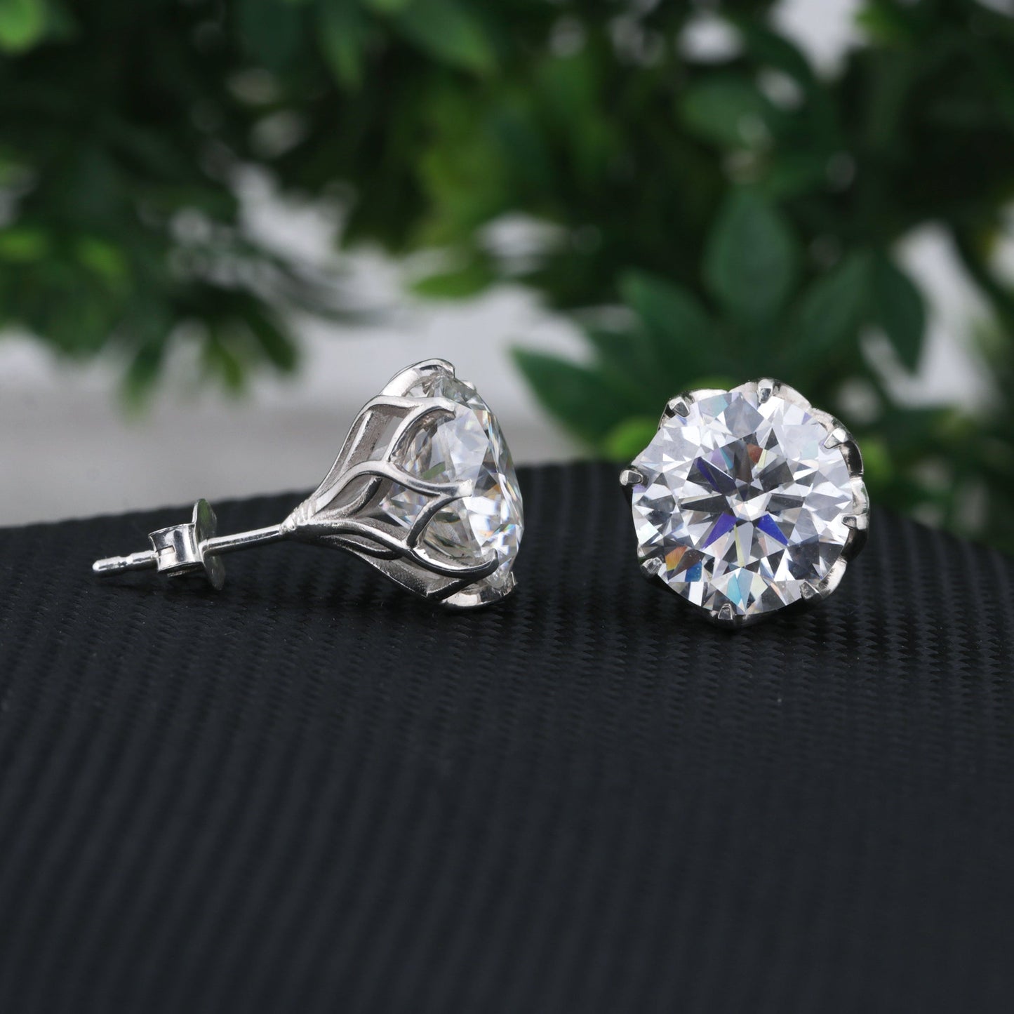 12.00 ct DEW Certified Moissanite Solitaire Stud Earrings In Gold Vermeil