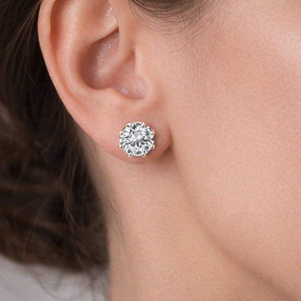 12.00 ct DEW Certified Moissanite Solitaire Stud Earrings In Gold Vermeil