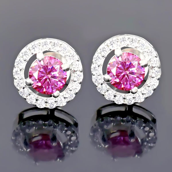 2.00 ct DEW Certified Pink Moissanite Solitaire Studs in Gold Vermeil For Wife