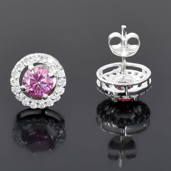 2.00 ct DEW Certified Pink Moissanite Solitaire Studs in Gold Vermeil For Wife