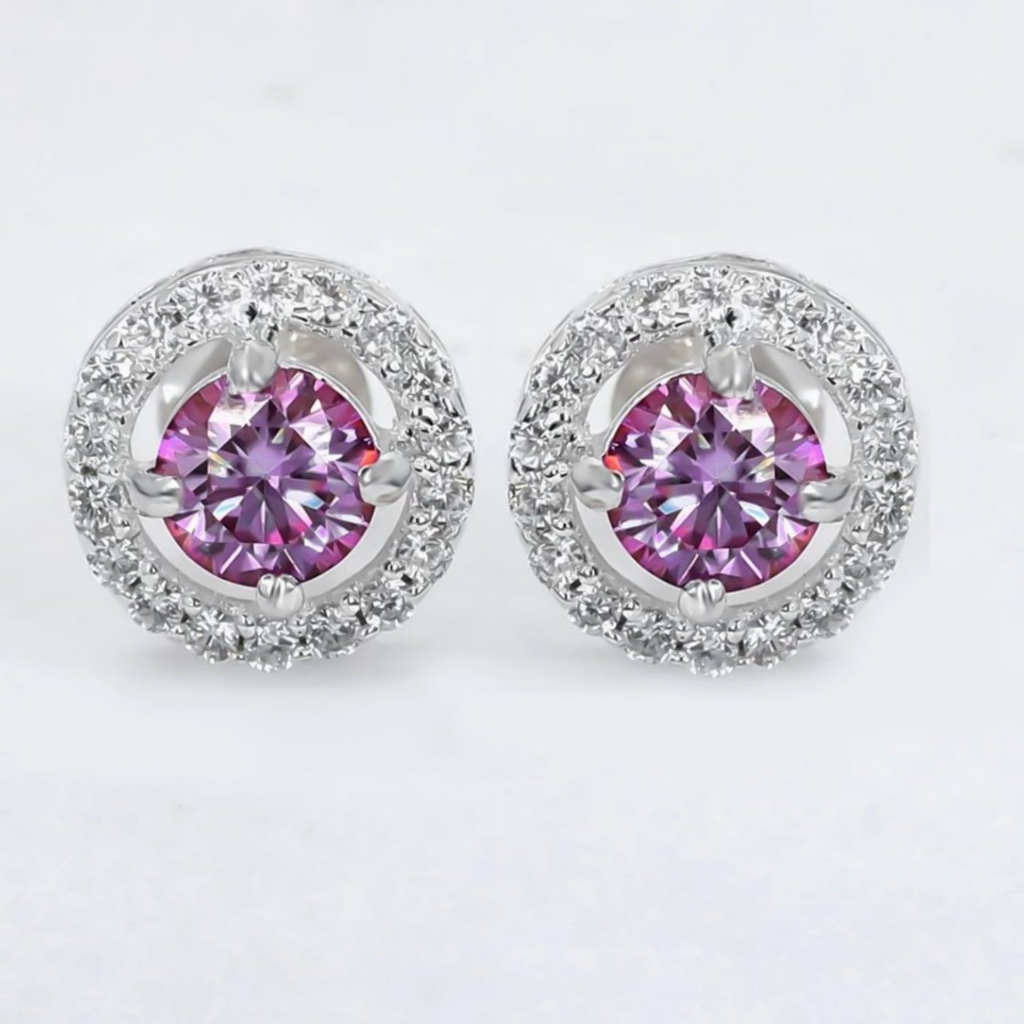2.00 ct DEW Certified Pink Moissanite Solitaire Studs in Gold Vermeil For Wife