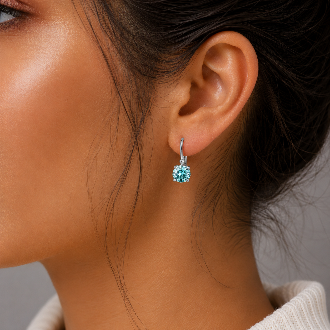 3.00 ct DEW Certified Blue Moissanite Dangler Earrings in Gold Vermeil For Love