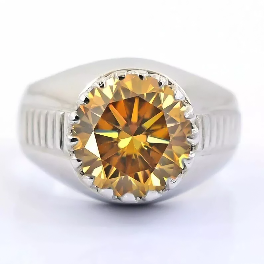 5.15ct DEW Champagne Moissanite Round Solitaire Ring
