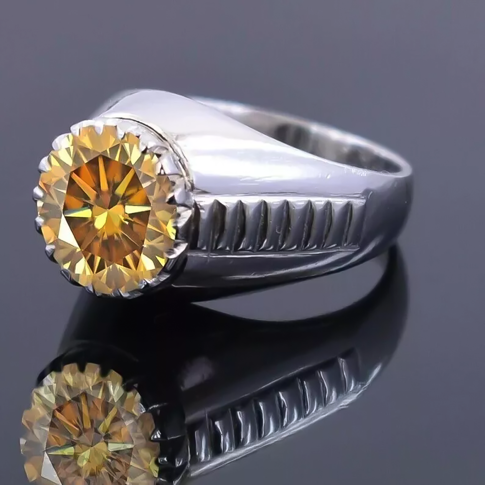 5.15ct DEW Champagne Moissanite Round Solitaire Ring