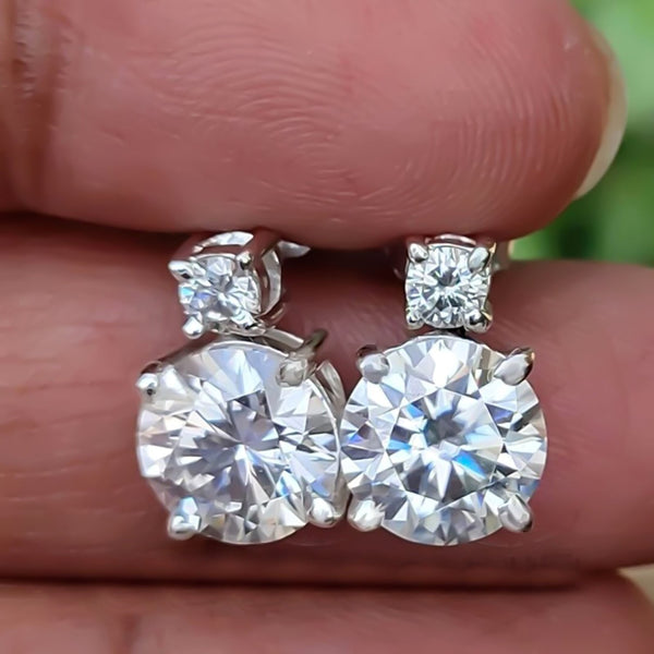 5.50 ct DEW Certified White Moissanite Solitaire Studs In Gold Vermeil