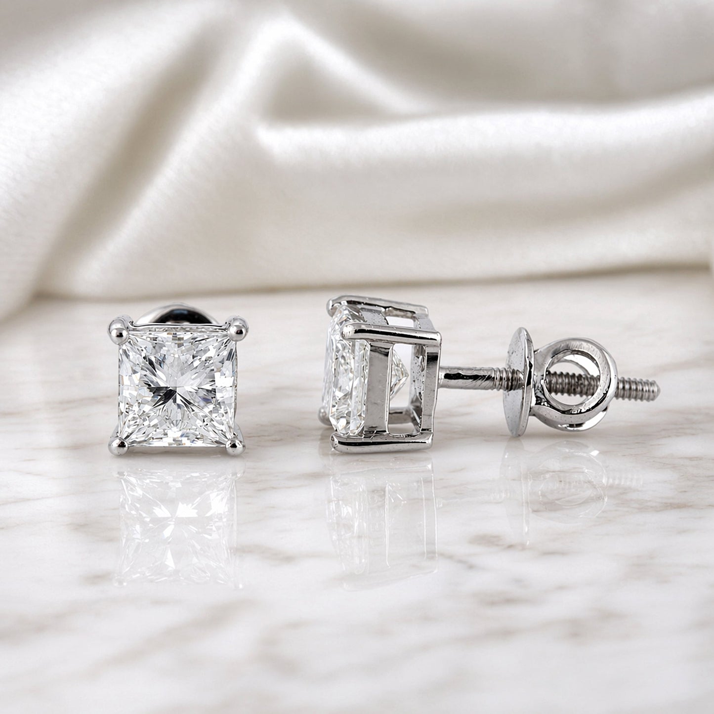 4.00 ct DEW Certified Princess Cut Moissanite Stud Earrings Gold Vermeil For Sis