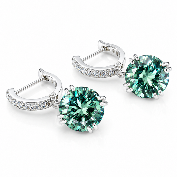 15 ct DEW Certified Blue Moissanite Dangler Earrings Gold Vermeil For Birthday