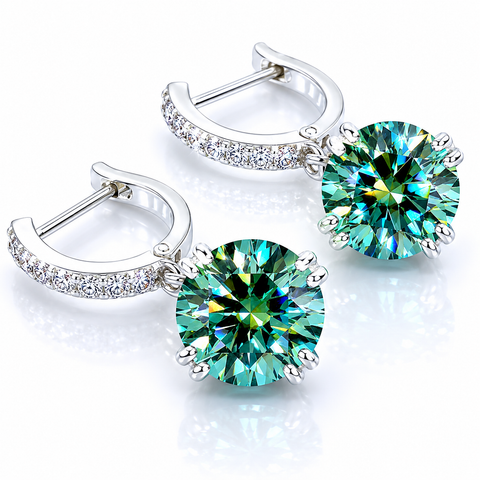 15 ct DEW Certified Blue Moissanite Dangler Earrings Gold Vermeil For Birthday