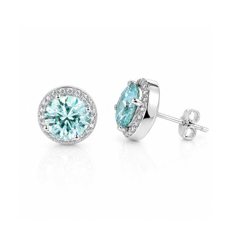2.00 ct DEW Certified Blue Moissanite Solitaire Studs in Gold Vermeil For Gift