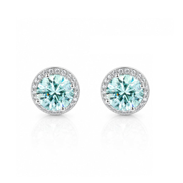 2.00 ct DEW Certified Blue Moissanite Solitaire Studs in Gold Vermeil For Gift