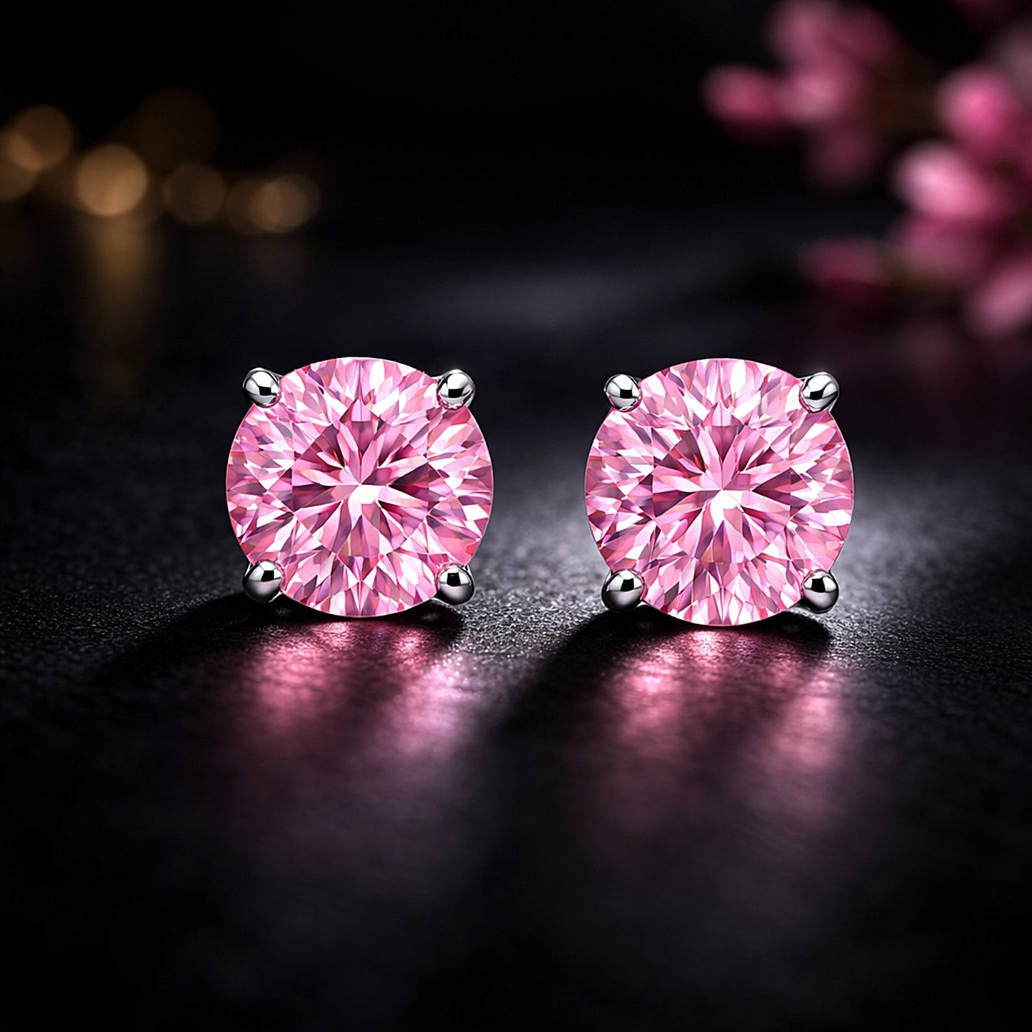 4.00 ct DEW Certified Pink Moissanite Solitaire Stud Earrings with Gold Vermeil