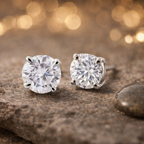 4.20 Ct Round Cut Lab Grown Diamond Stud Earrings — VS1 Clarity, 18k Gold Vermeil