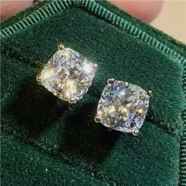 4 ct DEW Certified Cushion Cut Moissanite Solitaire Studs In Stering Gold Vermeil