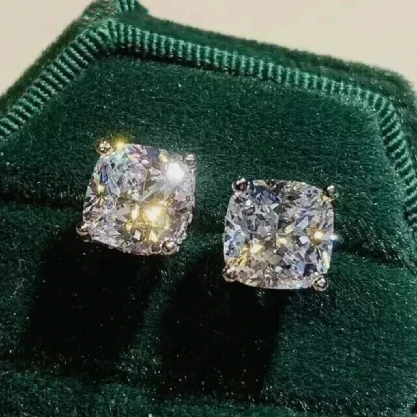 4 ct DEW Certified Cushion Cut Moissanite Solitaire Studs In Stering Gold Vermeil