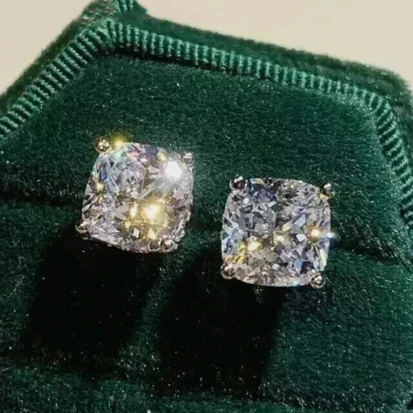 4 ct DEW Certified Cushion Cut Moissanite Solitaire Studs In Stering Gold Vermeil