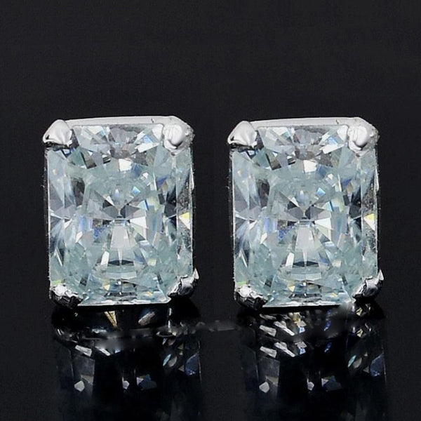6 ct DEW Certified Radiant Cut White Moissanite Solitaire Studs In Gold Vermeil