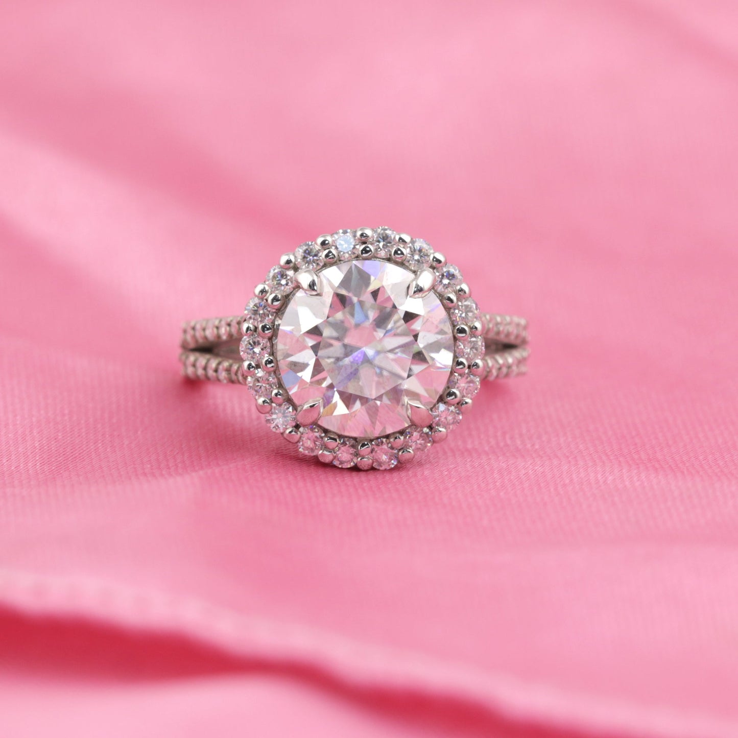 9.8ct DEW White Moissanite Round Solitaire Ring