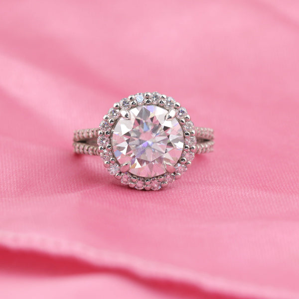 9.8ct DEW White Moissanite Round Solitaire Ring