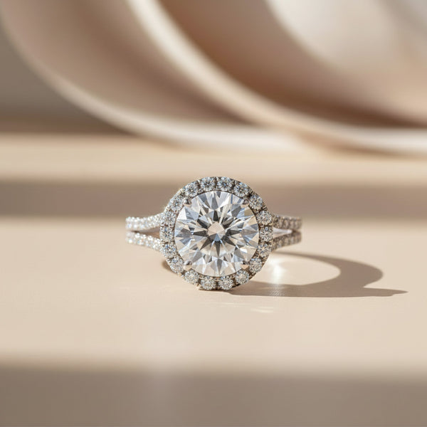 9.8ct DEW White Moissanite Round Solitaire Ring