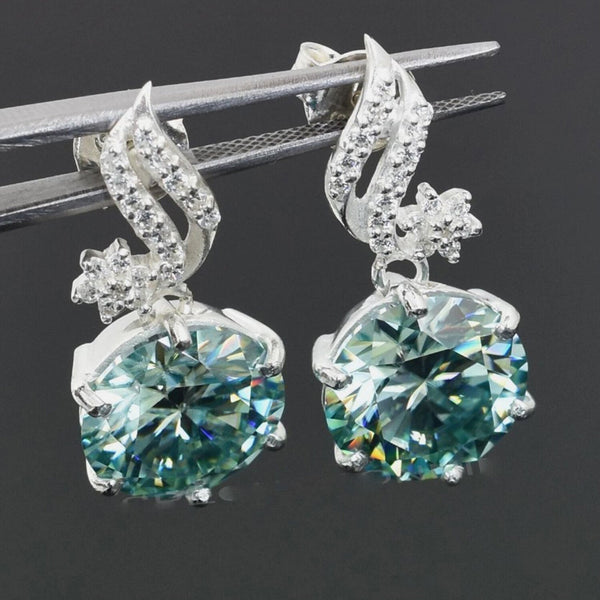 Certified 15 Ct Blue Moissanite Solitaire Round Cut Earring In Gold Vermeil - GEMHUB