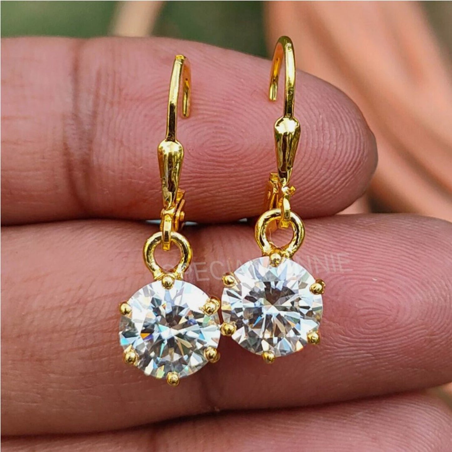 4.00 ct DEW Certified White Moissanite Round Cut Earrings In Gold Vermeil
