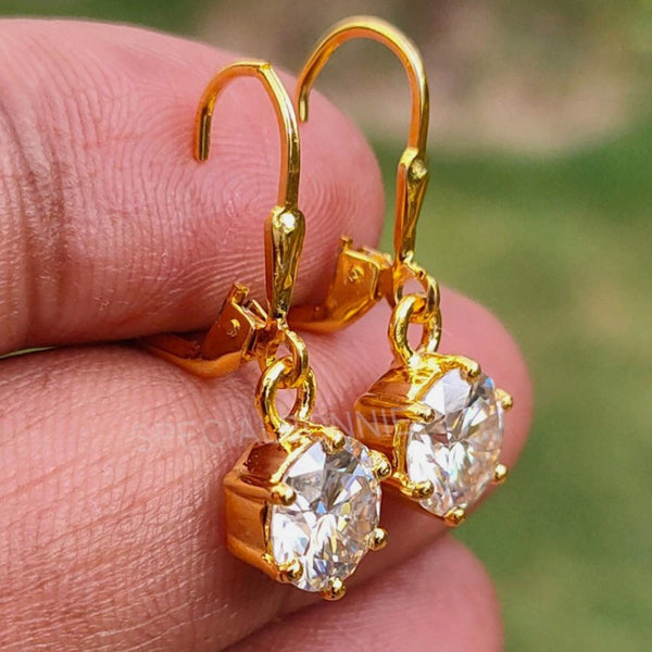 4.00 ct DEW Certified White Moissanite Round Cut Earrings In Gold Vermeil
