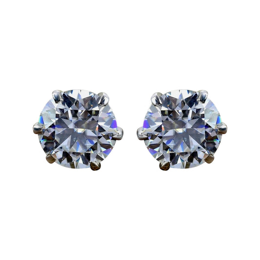 12 ct DEW Certified White Moissanite Solitaire Studs Round Cut In Gold Vermeil