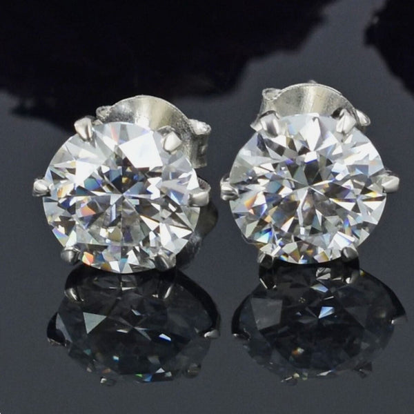 12 ct DEW Certified White Moissanite Solitaire Studs Round Cut In Gold Vermeil