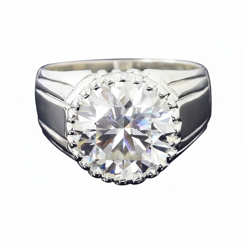 6.35 ct DEW Off White Round Moissanite Ring – Shine Gift for Women 18K Gold Plated Verm 18K Gold Plated