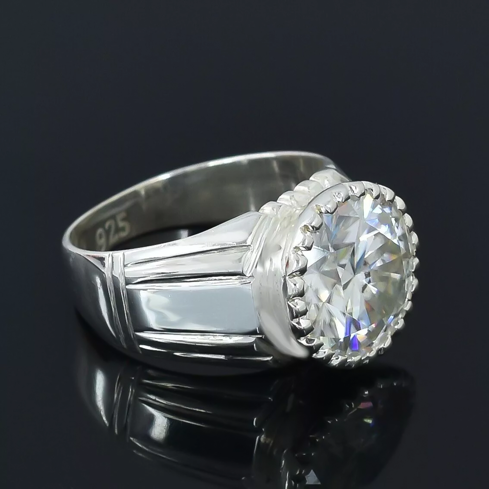 6.35ct DEW White Moissanite Round Solitaire Ring