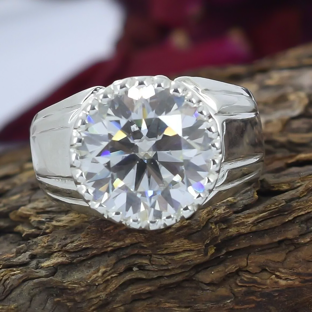 6.35ct DEW White Moissanite Round Solitaire Ring