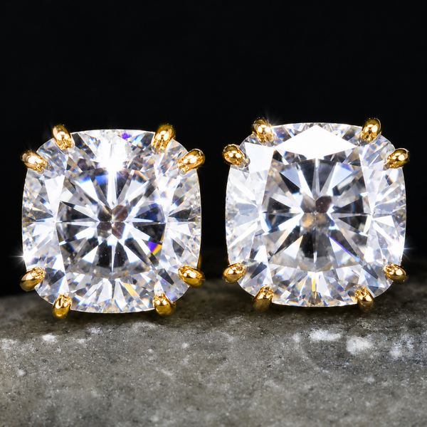 5 ct DEW Certified Cushion Cut Moissanite Solitaire Studs In Gold Vermeil