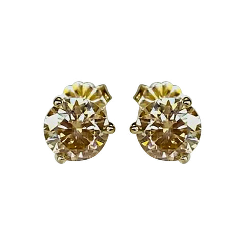 4 ct DEW Certified Champagne Moissanite Solitaire Studs In Gold Vermeil