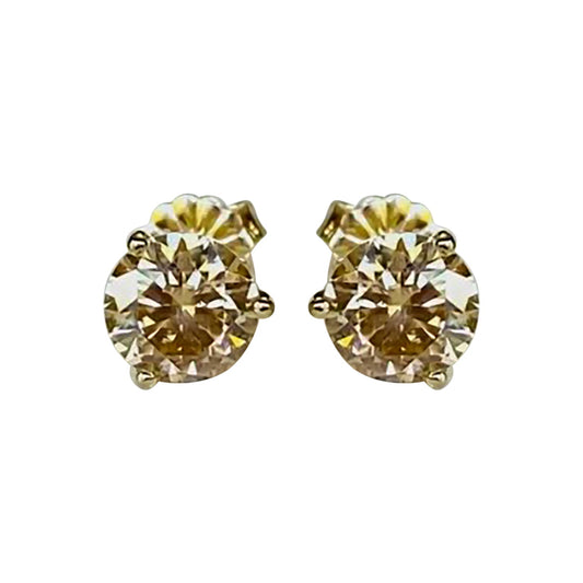 4 ct DEW Certified Champagne Moissanite Solitaire Studs In Gold Vermeil