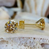 4 ct DEW Certified Champagne Moissanite Solitaire Studs In Gold Vermeil