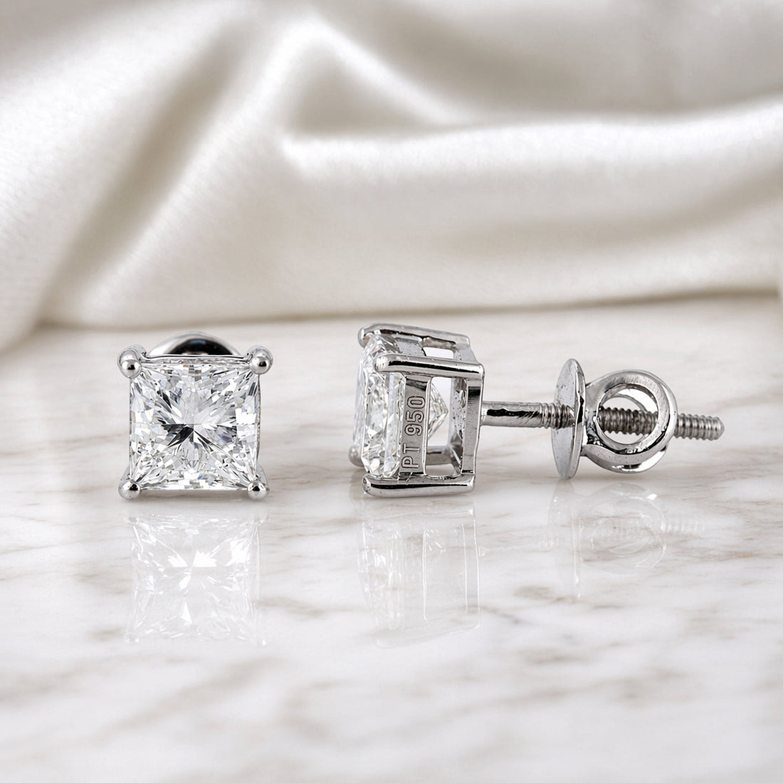 Princess cut lab diamond stud on dark velvet, GEMHUB fine jewellery