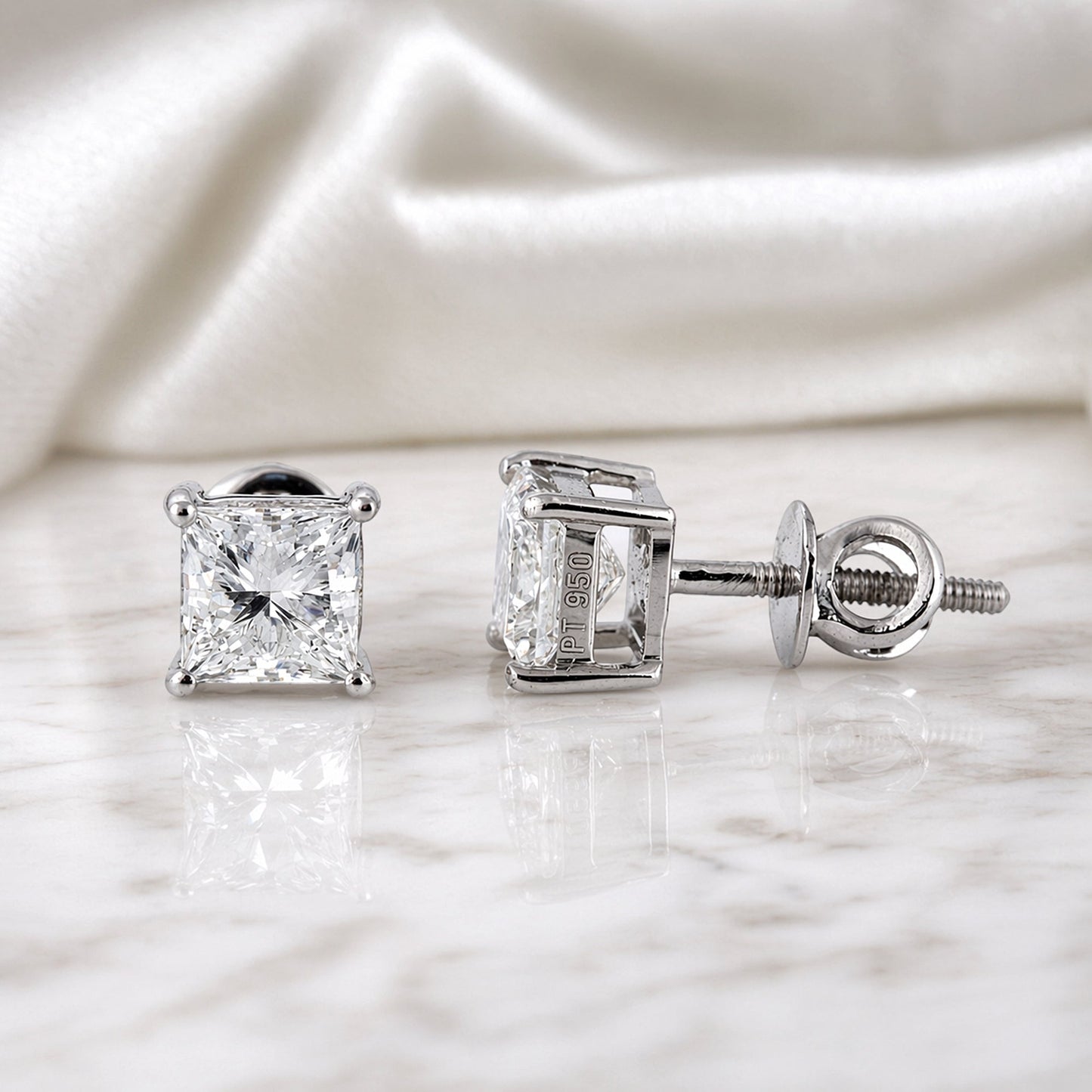 Princess cut lab diamond stud on dark velvet, GEMHUB fine jewellery