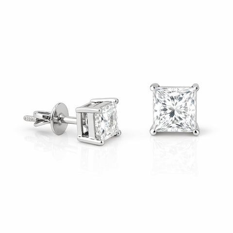 4.00 ct DEW Princess White Moissanite Studs Gold Vermeil – 4th July Festival Pick