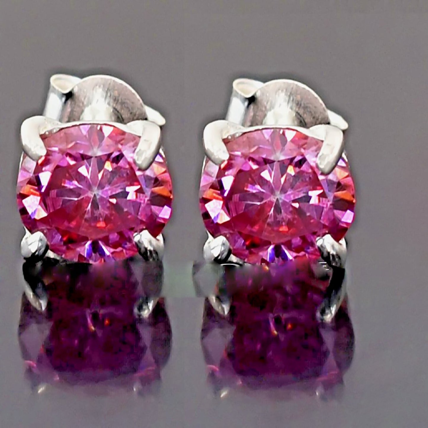 3 ct DEW Certified Pink Moissanite Solitaire Studs In Gold Vermeil For Wife