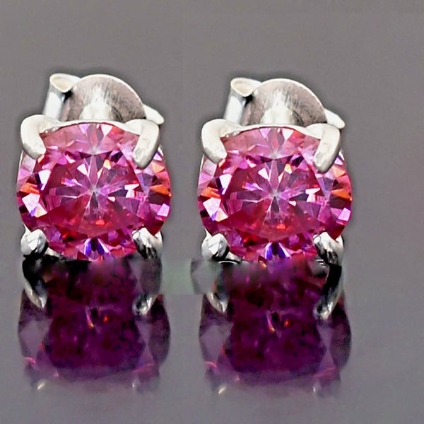 3 ct DEW Certified Pink Moissanite Solitaire Studs In Gold Vermeil For Wife