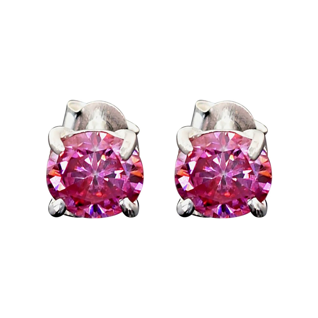 3 ct DEW Certified Pink Moissanite Solitaire Studs In Gold Vermeil For Wife