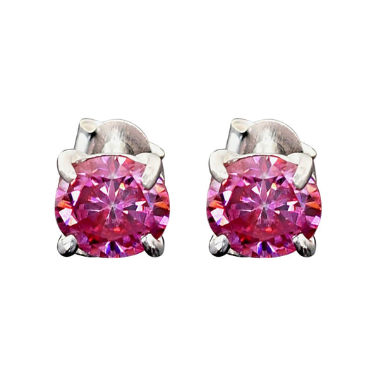 3 ct DEW Certified Pink Moissanite Solitaire Studs In Gold Vermeil For Wife