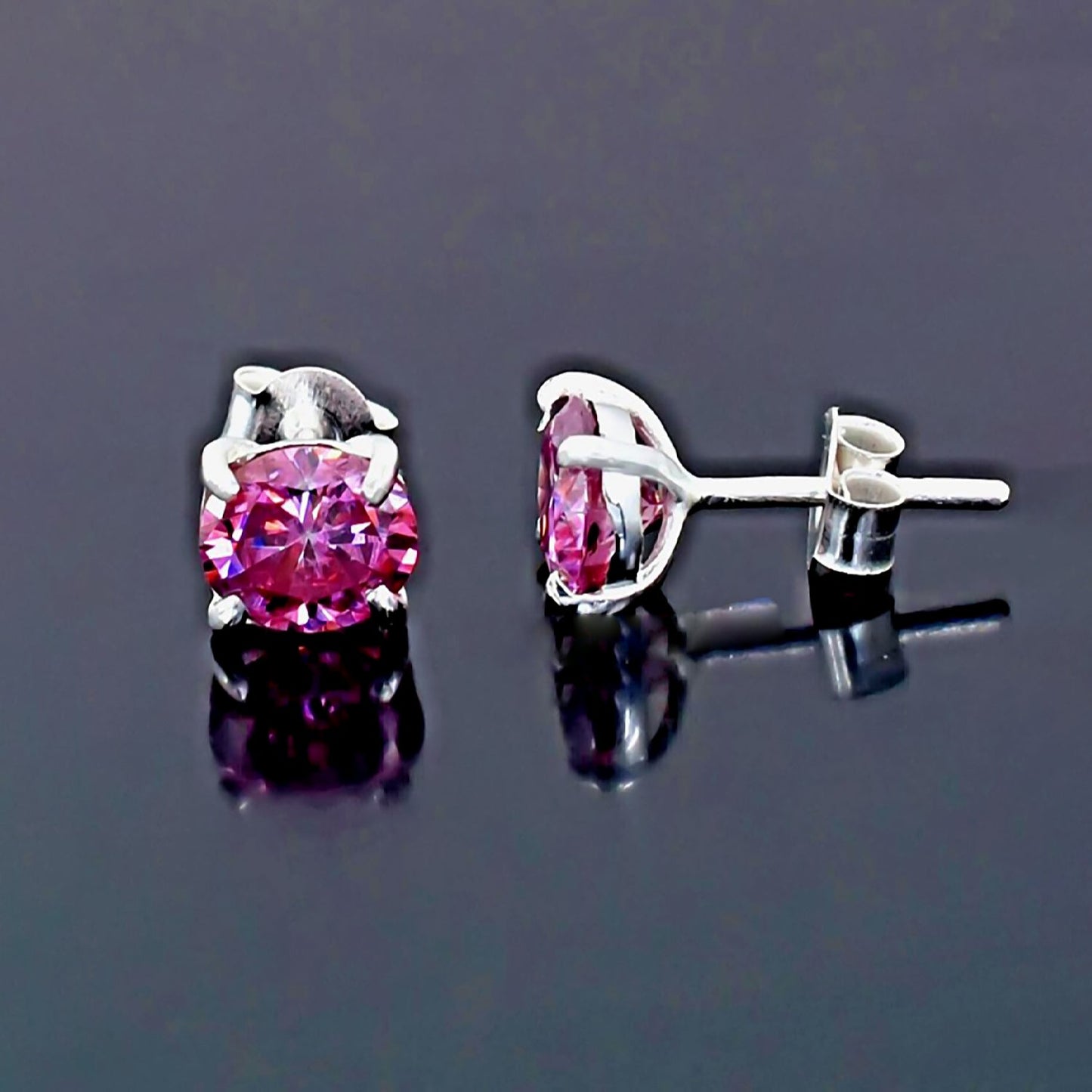 3 ct DEW Certified Pink Moissanite Solitaire Studs In Gold Vermeil For Wife