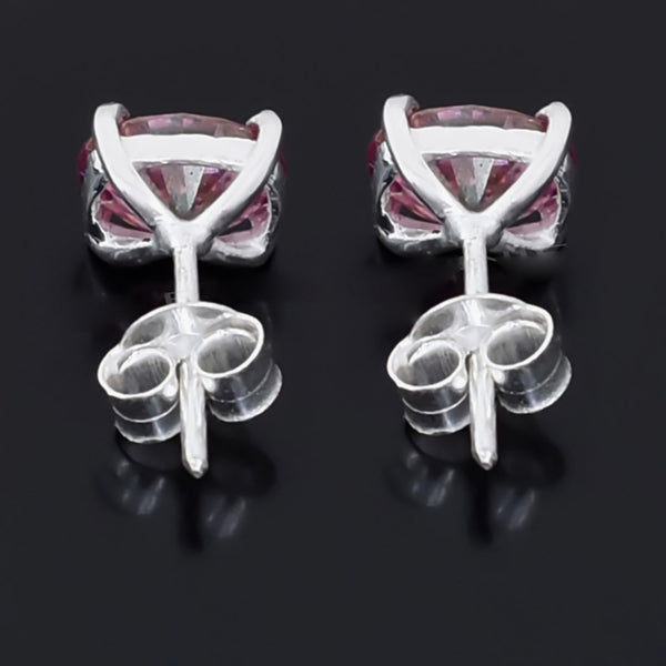 3 ct DEW Certified Pink Moissanite Solitaire Studs In Gold Vermeil For Wife