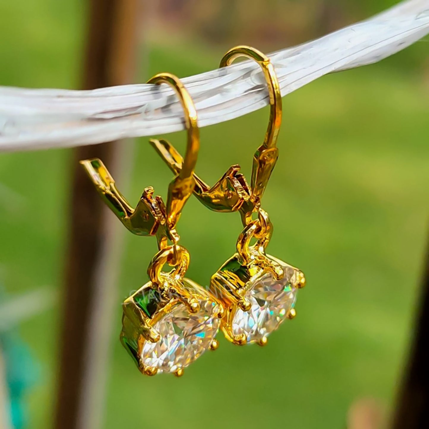 4.00 ct DEW Moissanite Solitaire Dangler Earrings Yellow Finish In Gold Vermeil