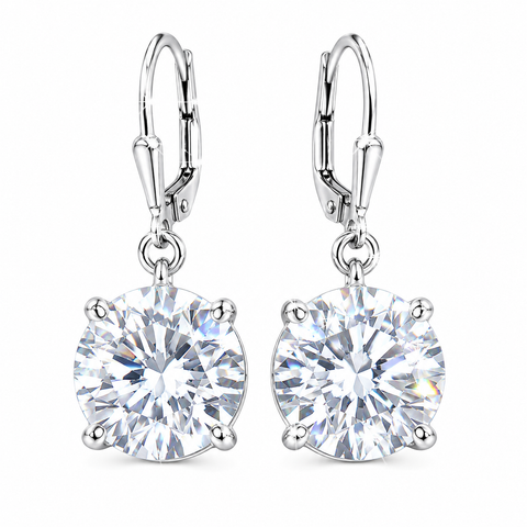 7.3 ct DEW White Moissanite Solitaire Dangler Earrings In Gold Vermeil