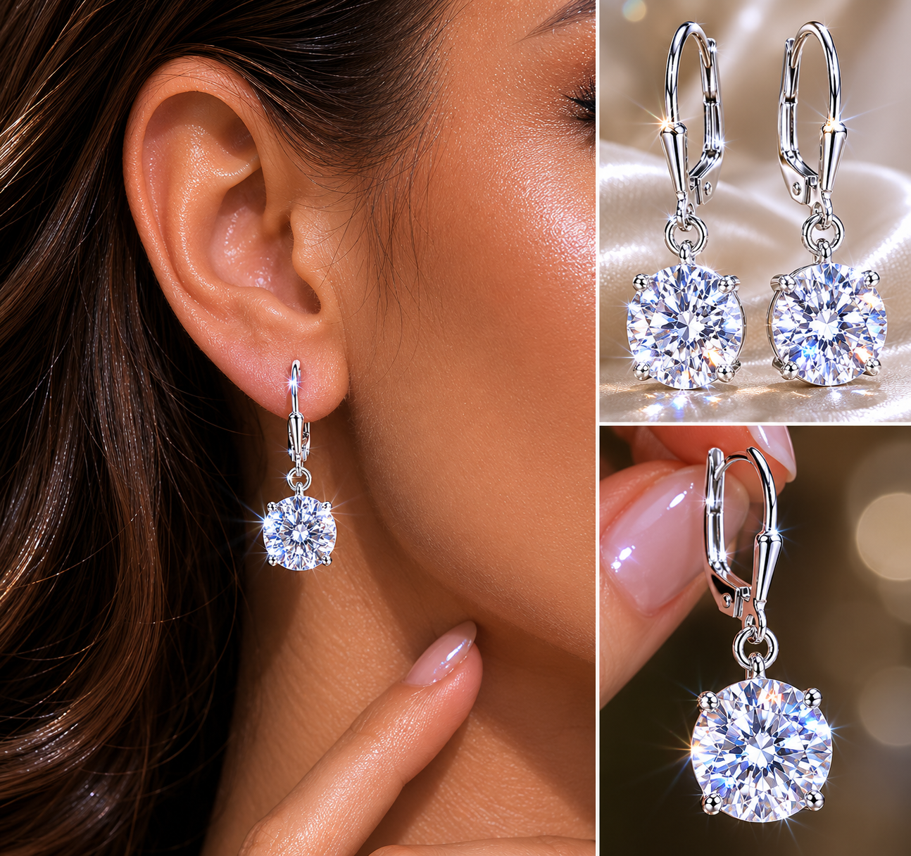 7.3 ct DEW White Moissanite Solitaire Dangler Earrings In Gold Vermeil