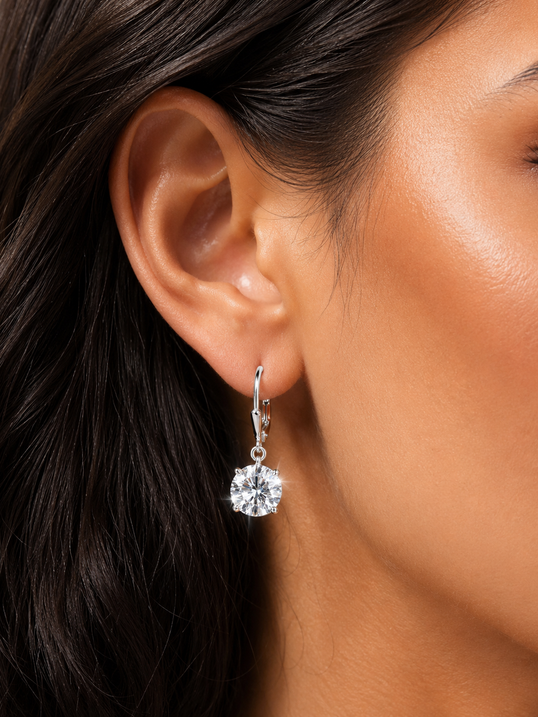 7.30 ct DEW White Moissanite Solitaire Dangler Earrings In Gold Vermeil