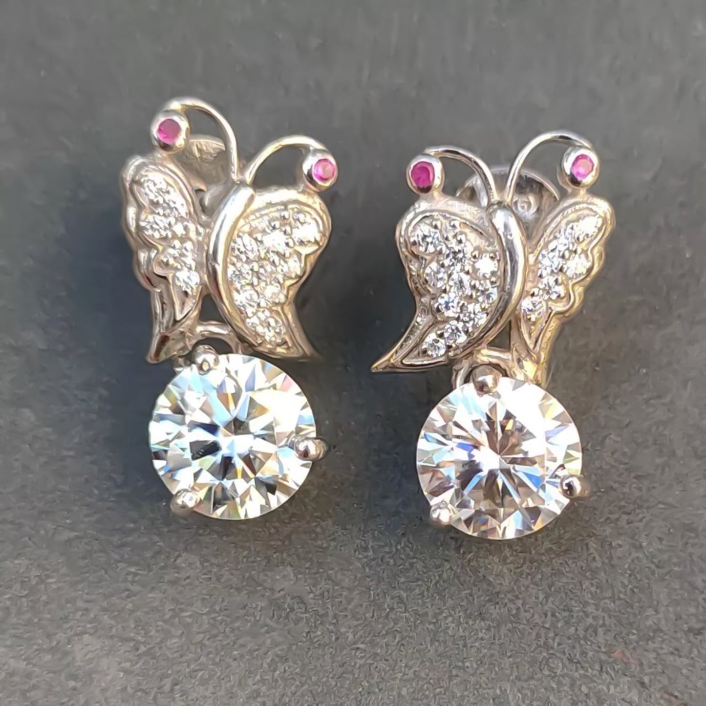 Certified 5.00 ct DEW Moissanite Solitaire Butterfly Studs earrings Gold Vermeil