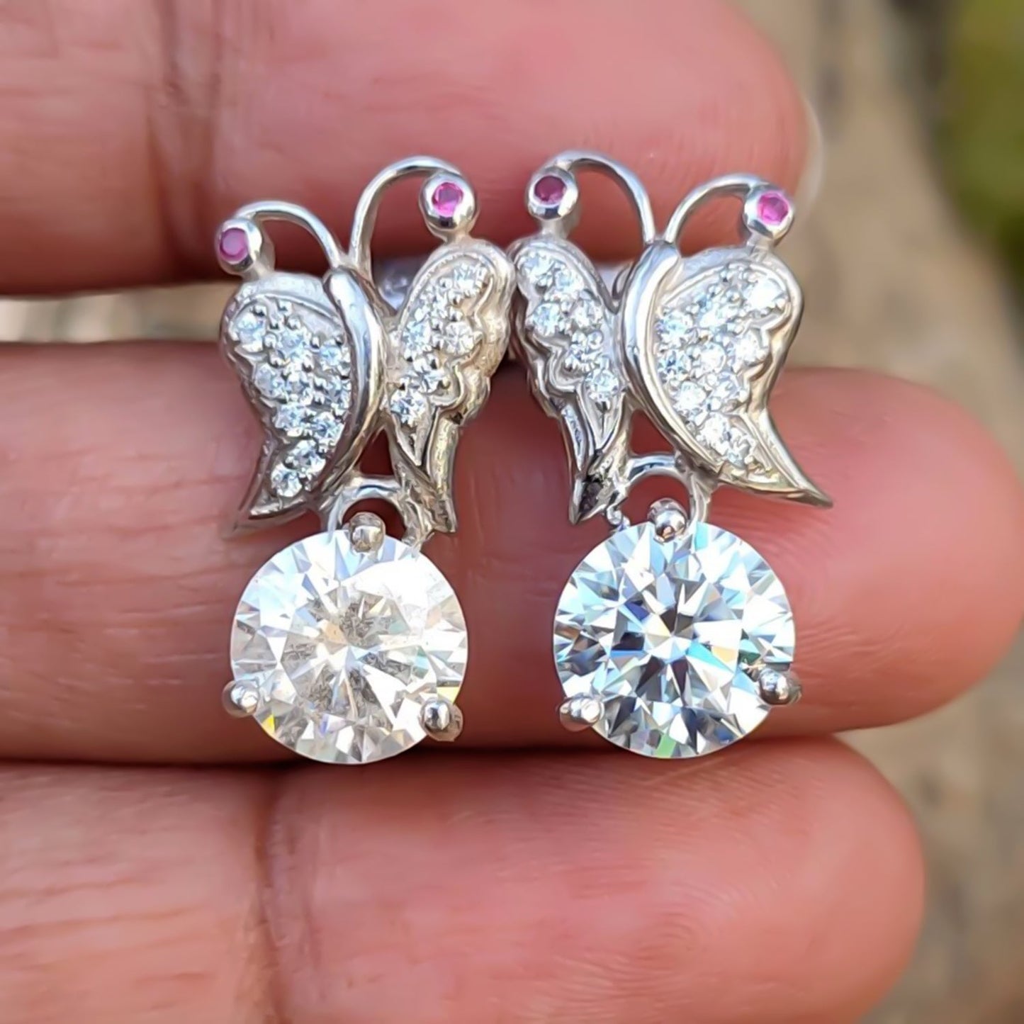 Certified 5.00 ct DEW Moissanite Solitaire Butterfly Studs earrings Gold Vermeil